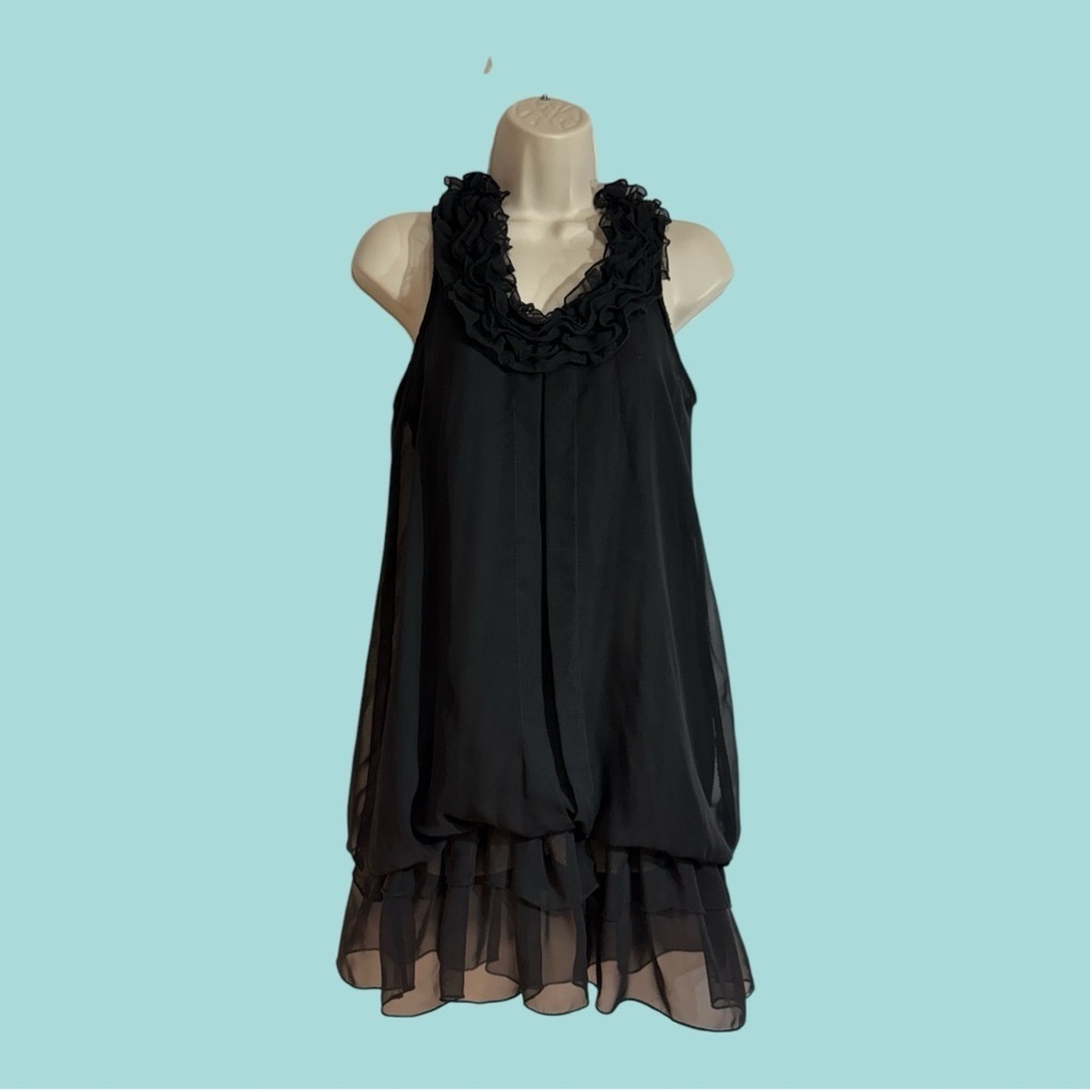 VOICE Black Bubble Dress for Parties Special Occasions Ruffles Sleeveless S